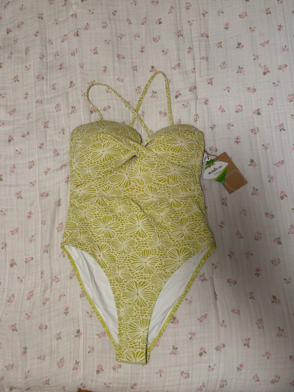 Berlook Yellow-Green Floral One-Piece Swimsuit